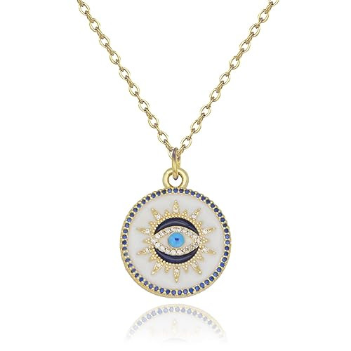 Evil eye necklace 14K gold protection necklace, Handmade evil eye jewelry for women, Eye necklace... | Amazon (US)