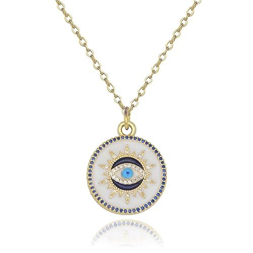 Evil eye necklace 14K gold protection necklace, Handmade evil eye jewelry for women, Eye necklace... | Amazon (US)