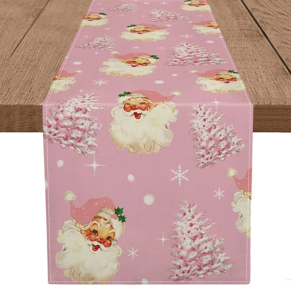 Christmas Table Runner Santa Claus Merry Christmas Tree Snowflake Pink Long Runners for Winter Xm... | Amazon (US)