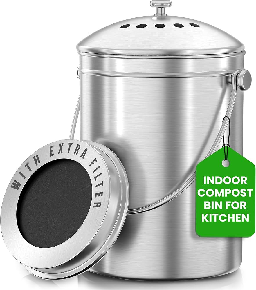 Utopia Kitchen Indoor Compost Bin Kitchen, Odorless Composting with Charcoal Filter, 1.3 Gallon S... | Amazon (US)