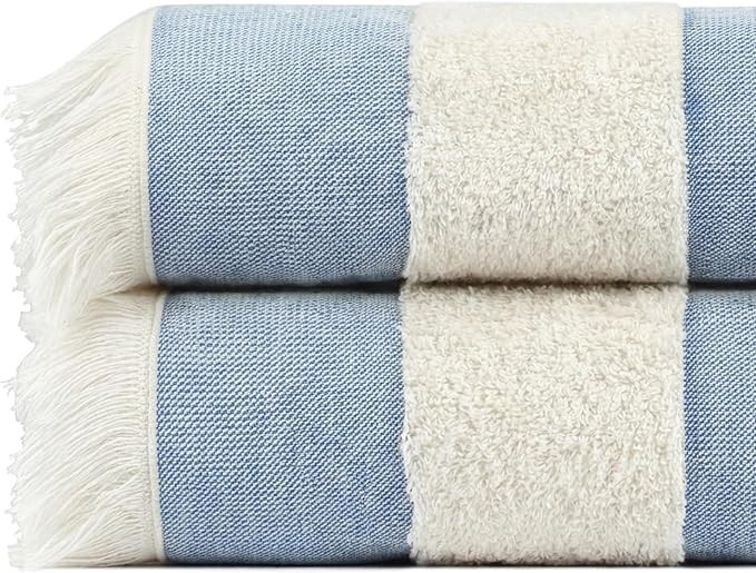 Lightweight Turkish Beach Towel - 100% BCI Cotton, Unbleached Raw Fringe, Oeko-TEX Certified, Abs... | Amazon (US)