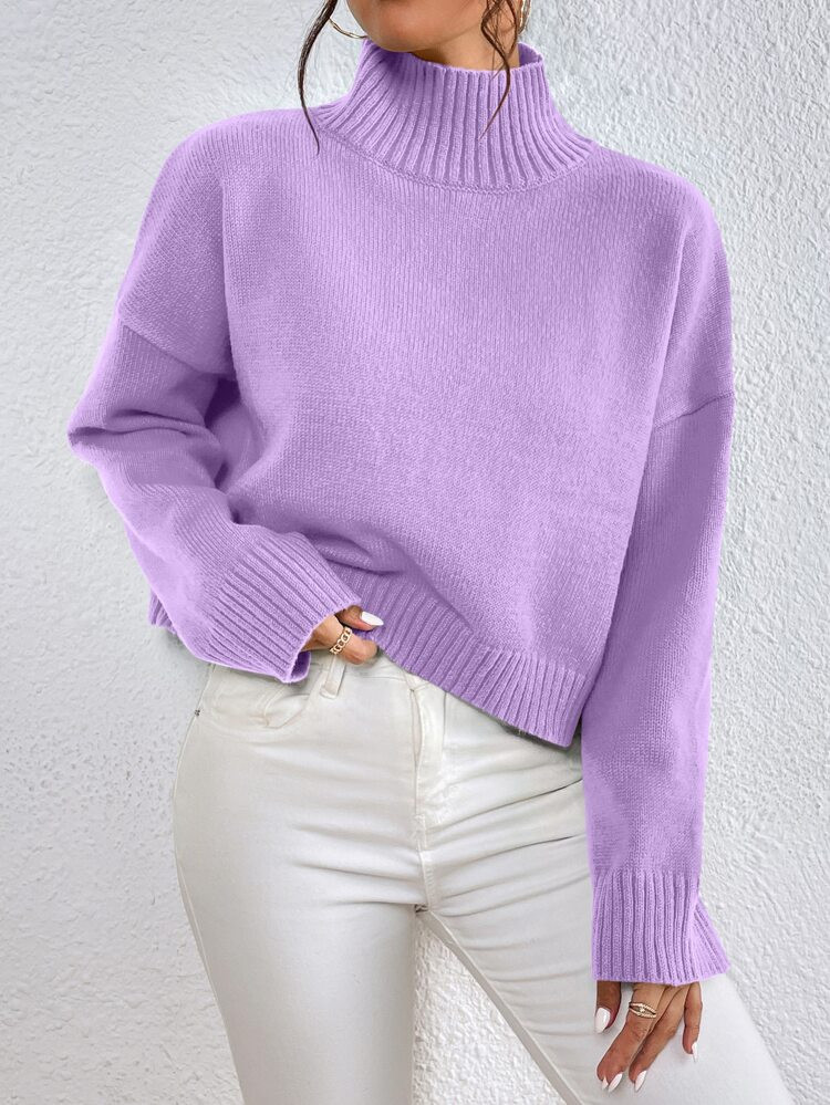 High Neck Drop Shoulder Sweater | SHEIN