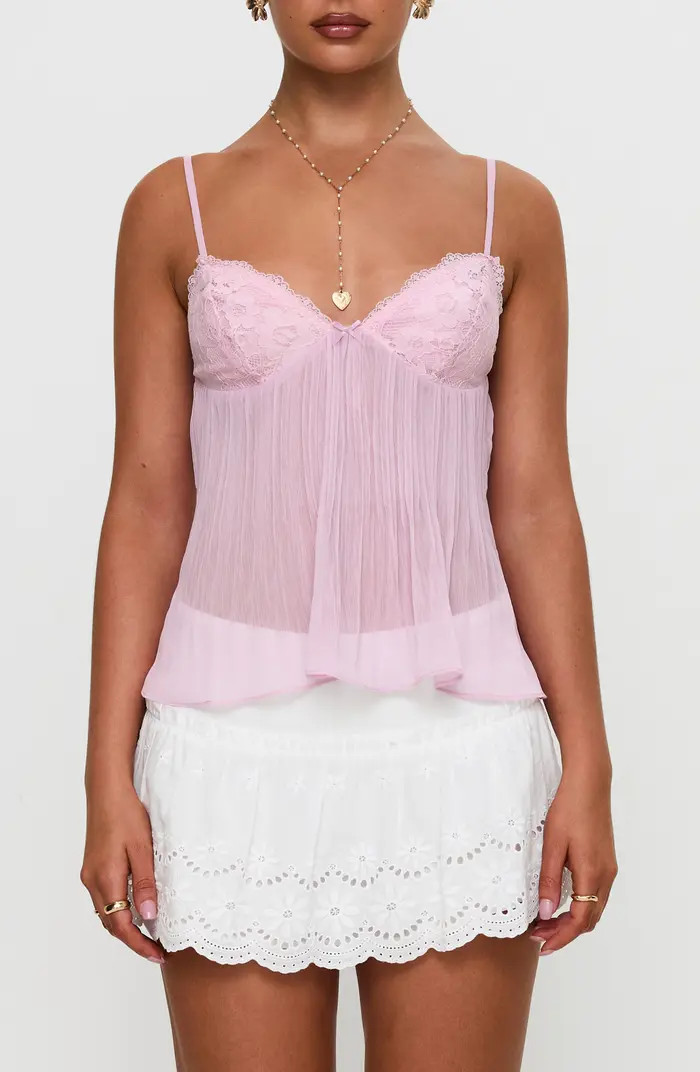 Zami Lace Pleated Camisole Pink Lace Top White Skirt Outfit White Mini Skirt  | Nordstrom
