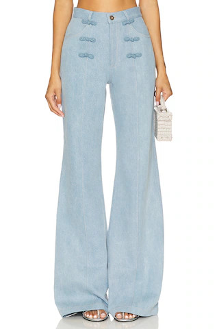 SAU LEE Dylan Denim Pant in Blue. - size 0 | Revolve Clothing (Global)