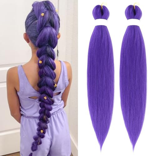 Purple Pre-stretched Braiding Hair Extension for Braids Yaki Synthetic Crochet Braiding Twist Hair Halloween Costume Cosplay (Purple, 24 Inch) | Amazon (US)