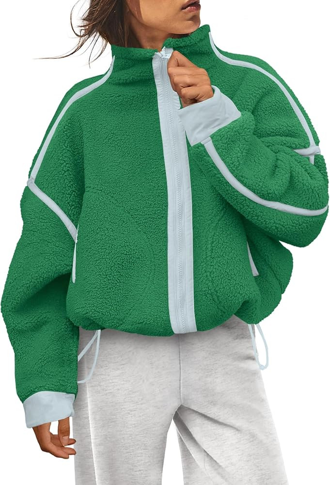 Yanekop Womens Fleece Jacket Zip Up Fuzzy Sherpa Jackets Long Sleeve Winter Coats Striped Warm Ou... | Amazon (US)