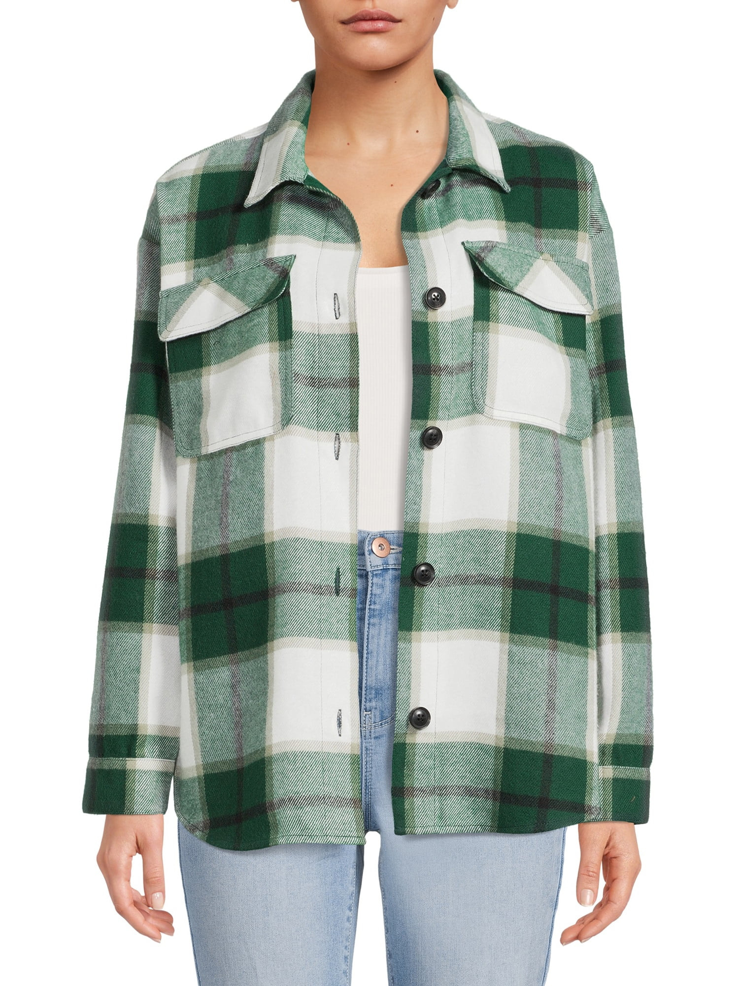 No Boundaries Junior's Plaid Shacket - Walmart.com | Walmart (US)