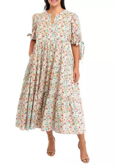 ENGLISH FACTORY Plus Size Tie Sleeve Midi Dress | Belk