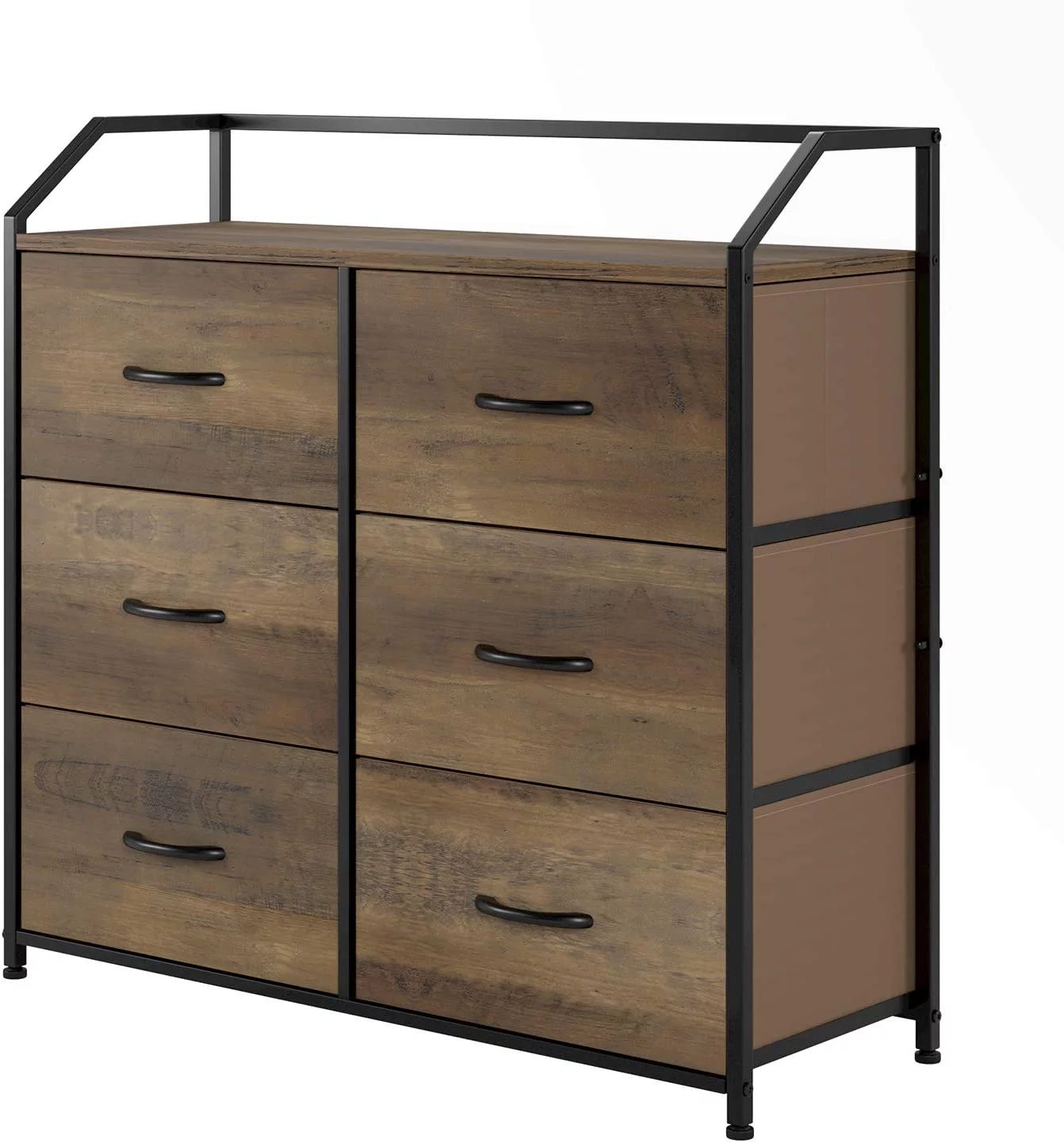 Dresser with 6-Drawer, Modern Storage Cabinet with Handles, Dresser for Bedroom, Rustic Brown Fin... | Walmart (US)