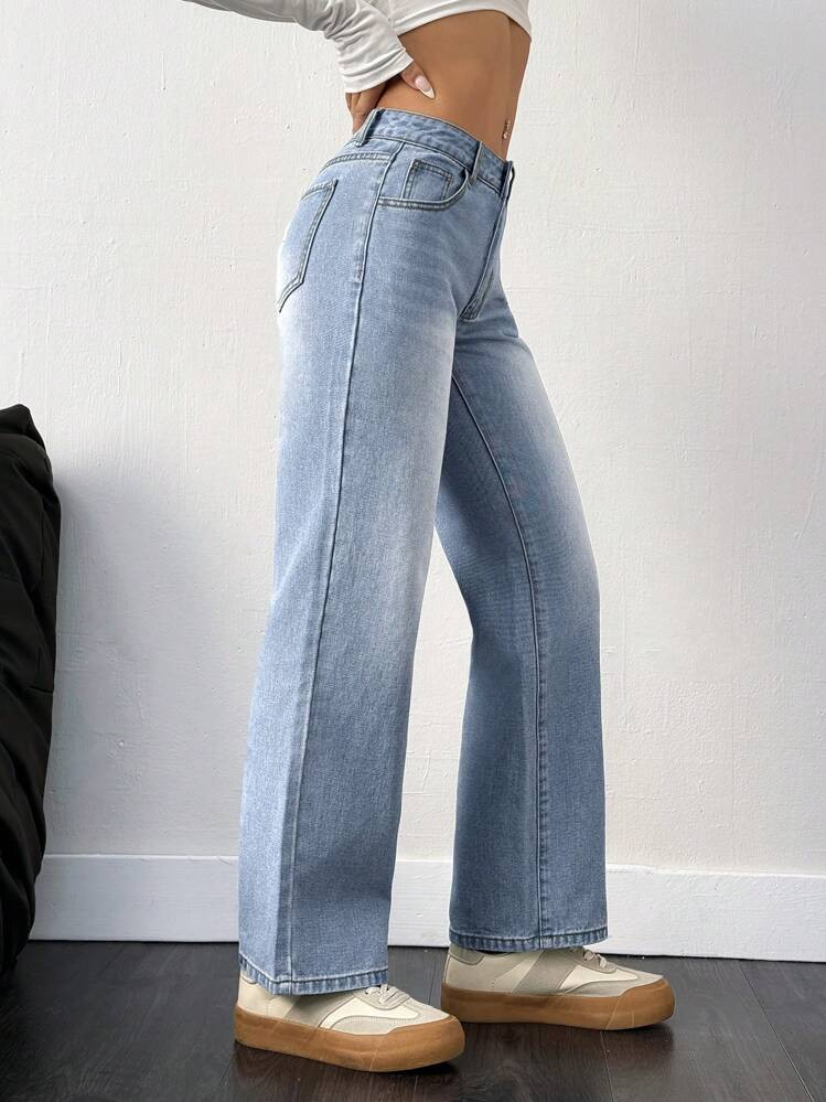SHEIN PETITE Women's Straight Loose Casual Jeans With Pockets, Versatile | SHEIN