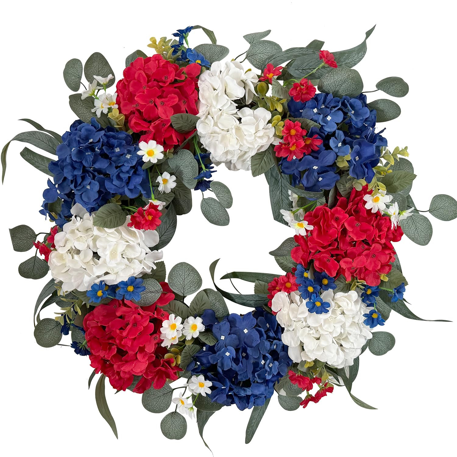 WANNA-CUL Patriotic Wreath Decorations, 24 Inch Hydrangea 4th of July Wreaths for Front Door, Red White Blue Spring Door Wreath for Independence Day, Memorial Day for Indoor Outdoor Decor | Amazon (US)