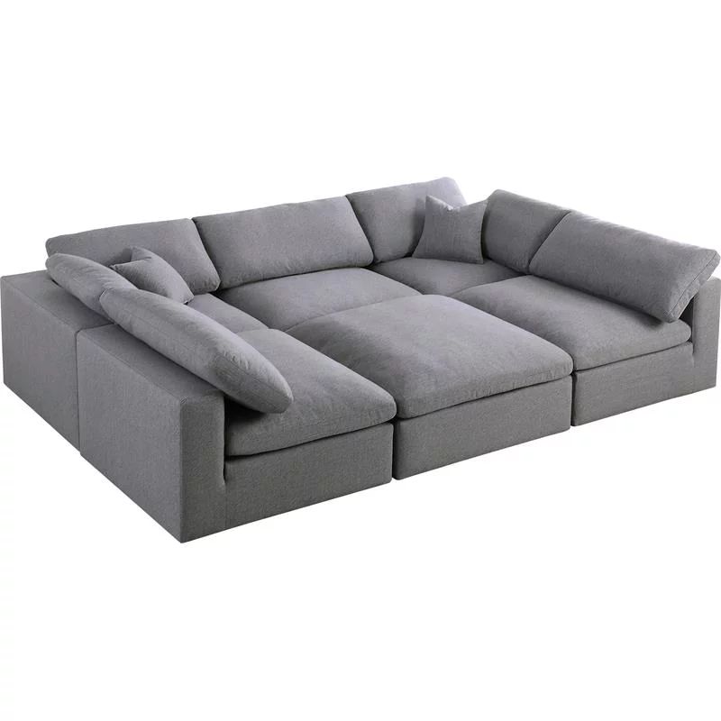 Meridian Furniture Serene Gray Durable Linen Fabric Cloud Modular Sectional - Walmart.com | Walmart (US)