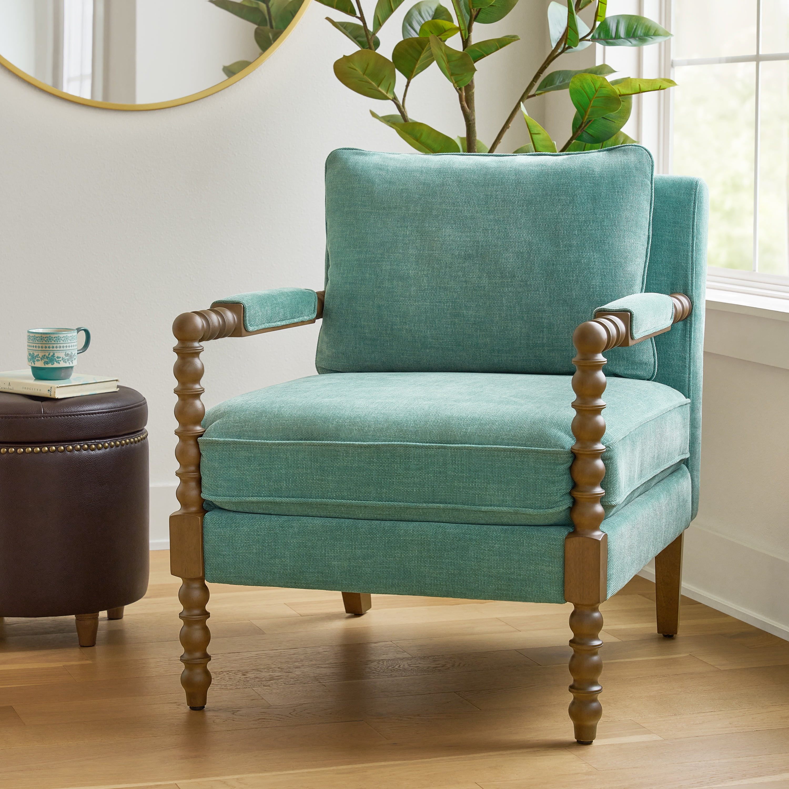 Pioneer Woman Harper Spindle Accent Chair, Jade Fabric Upholstery - Walmart.com | Walmart (US)