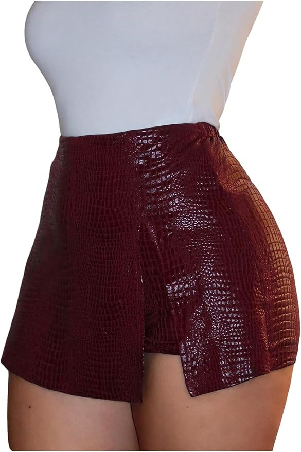 Floerns Women's Y2k Leather Skorts High Waisted Asymmetrical Hem Club Mini Skirt Shorts | Amazon (US)