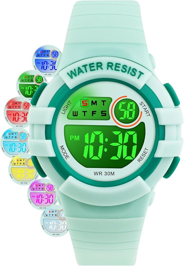 DTKID Digital Kids Watch 30 M Waterproof, 7 Color Lights Time Teaching Watch Easy to Read for Gir... | Amazon (US)