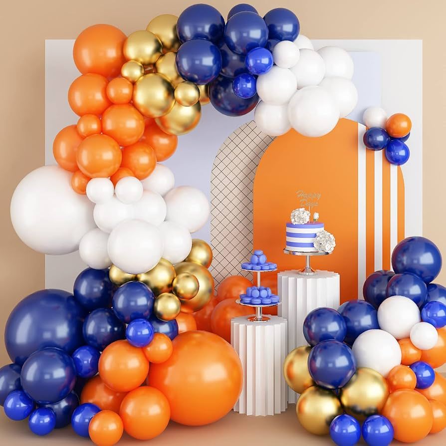 103 Pcs Balloon Arch Kit, Navy Royal Dark Blue Gold Orange Balloons Garland Kit, Metallic Chrome ... | Amazon (US)