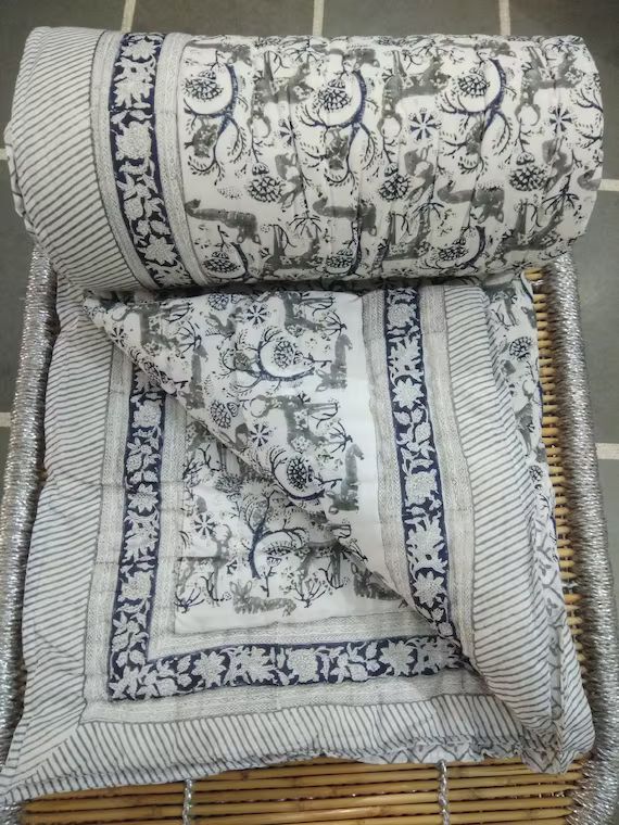 Jaipuri Print Quilt Handmade Hand Block Print Rajai Floral Print Indian Reversible Quilt Soft Cot... | Etsy (US)