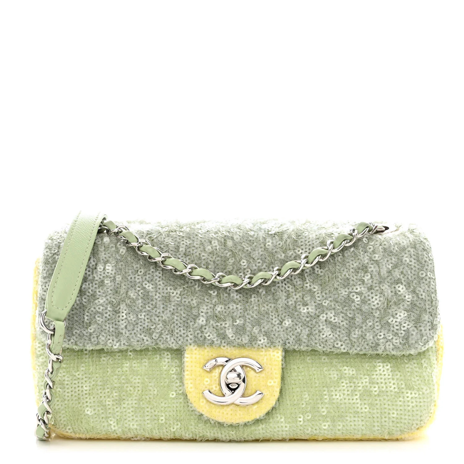 Sequin Waterfall Flap Green Light Green Yellow | FASHIONPHILE (US)