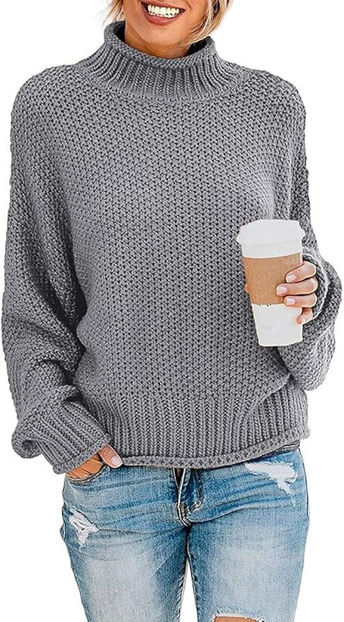 ZESICA Women's Turtleneck Sweaters Long Batwing Sleeve Oversized Chunky Knitted Pullover Tops | Amazon (US)