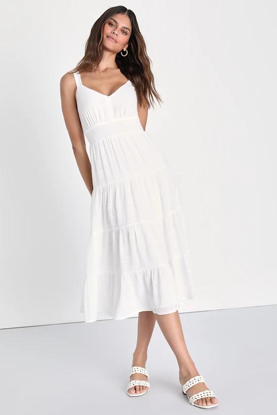 Freest Feelings White Plaid Tiered Tie-Back Midi Dress | Lulus (US)