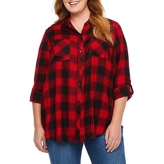 a.n.a Womens Long Sleeve Button-Front Shirt-Plus | JCPenney