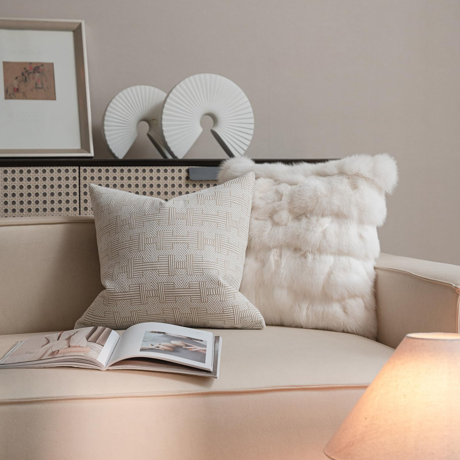 Croker Horse 20x20'' Inches Throw Pillow Cushion Cover - Emma Beige Tawny Birch Stripe Pattern Se... | Amazon (US)