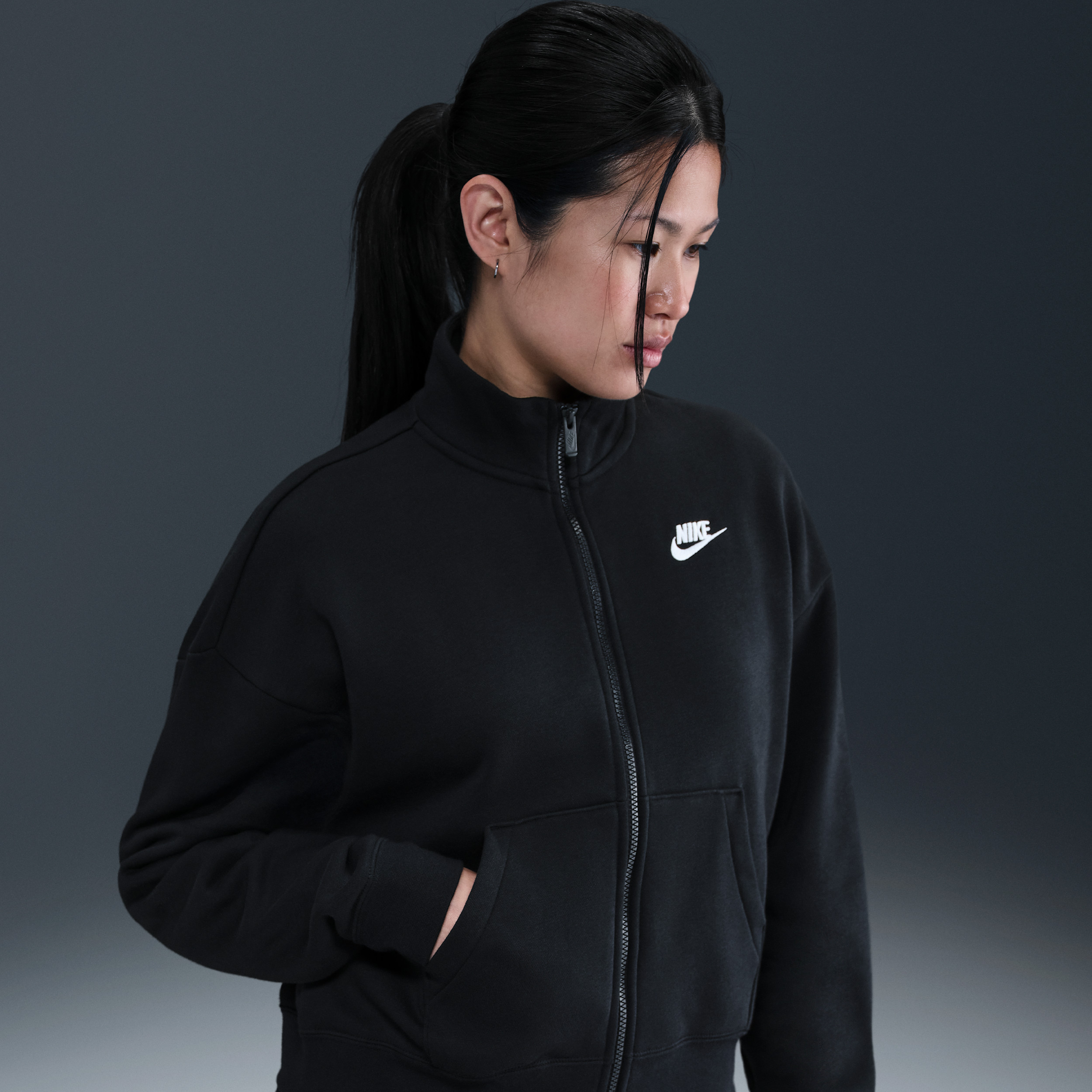 Women's Nike Sportswear Club Fleece Loose Track Jacket in Black | HV2733-010 | Nike (US)