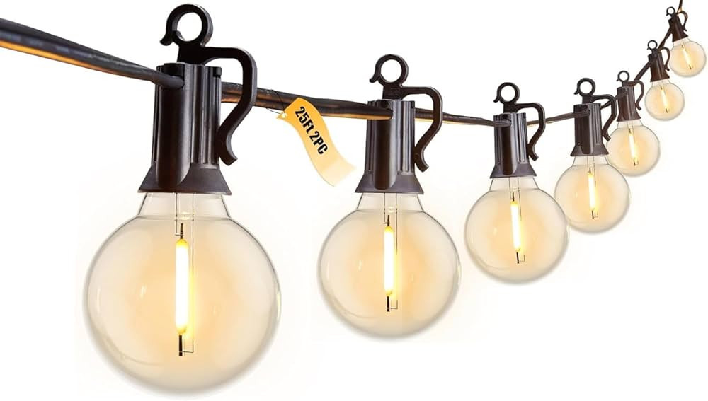 2 Pack 25FT Outdoor String Lights, Globe Patio Lights with 12+1 LED G40 Plastic Shatterproof Bulb... | Amazon (US)