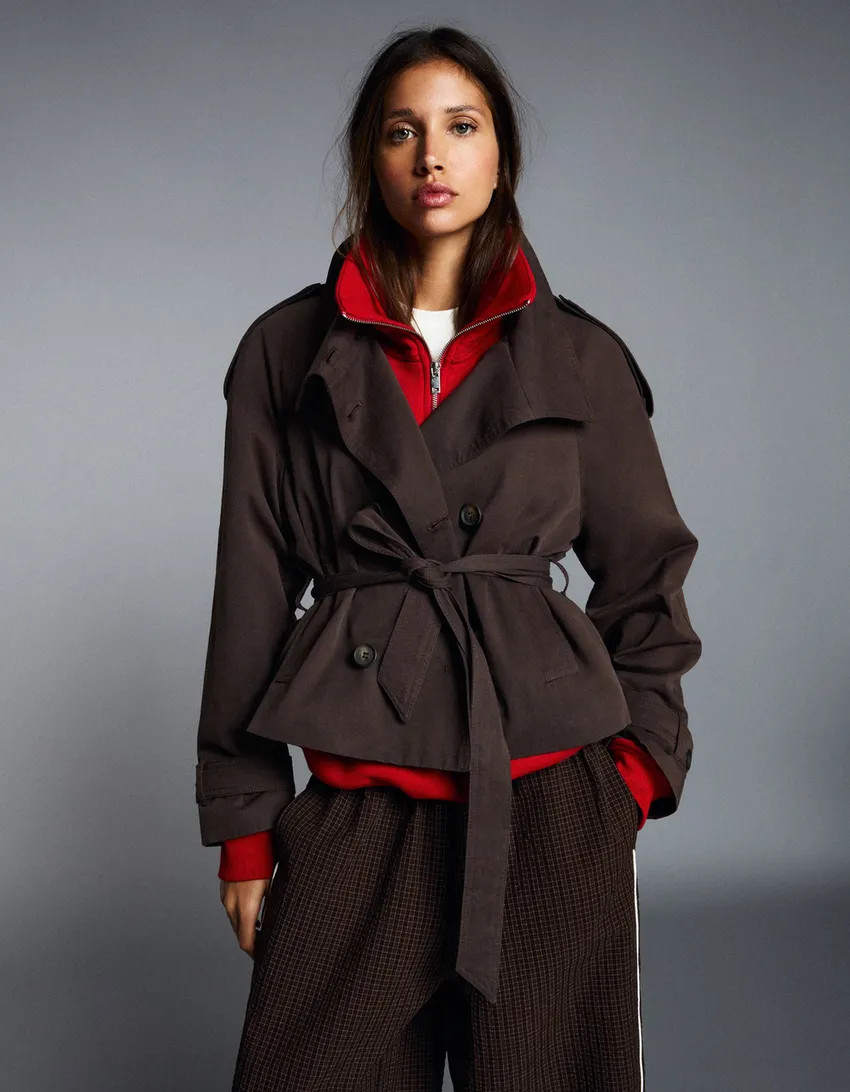 Funnel neck trench jacket | Bershka RewardStyle US