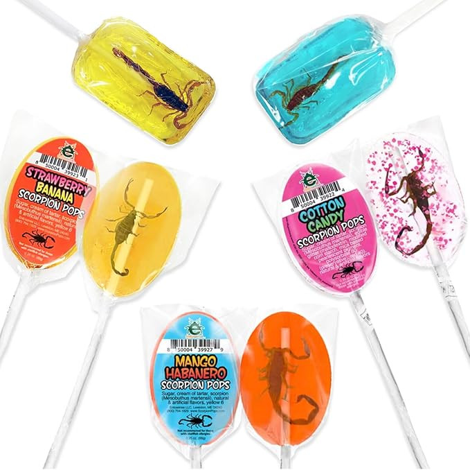 BicBugs SCORPION sucker lollipop edible arachnid bred for human consumption (Strawberry Banana) | Amazon (US)