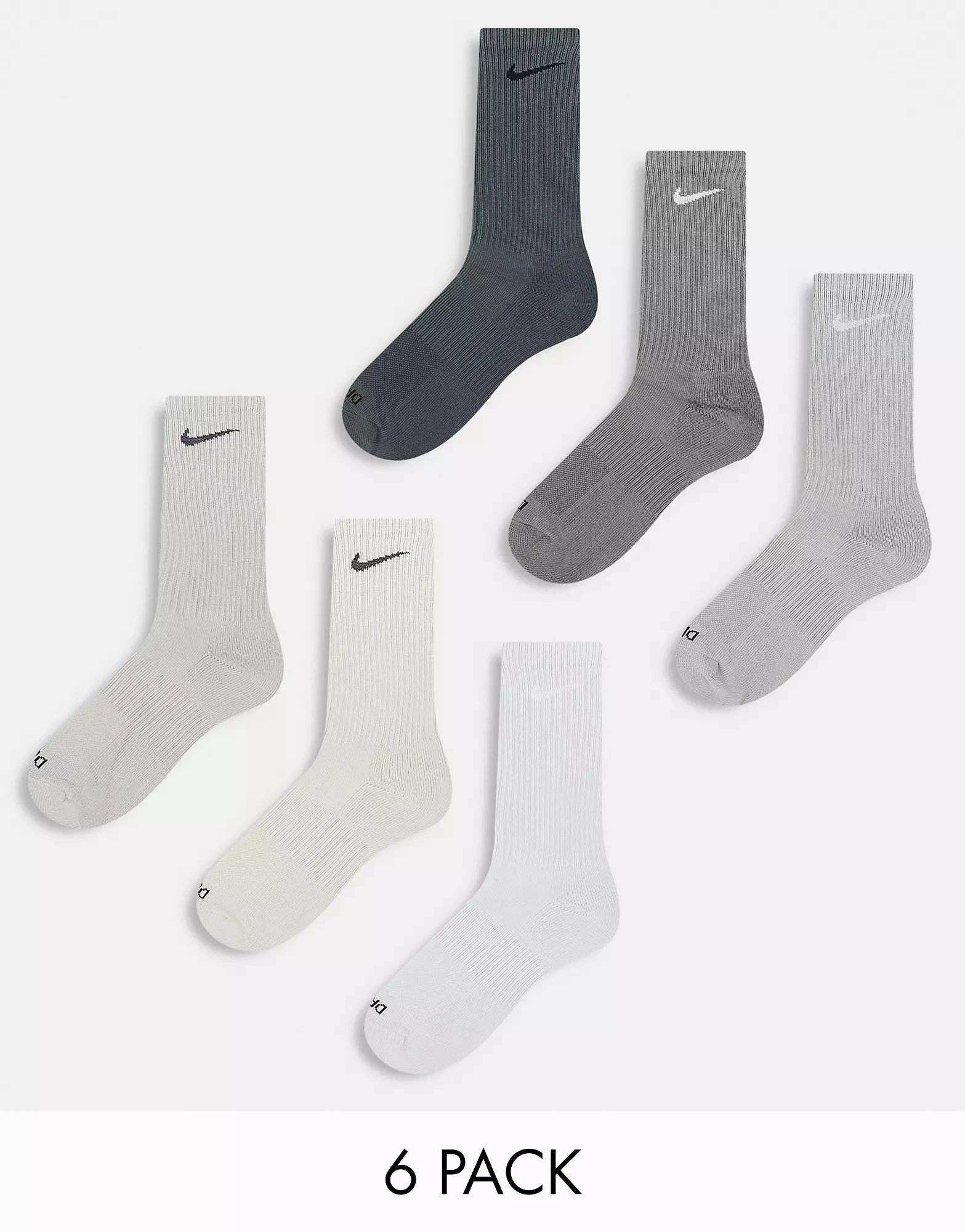 Nike Training Everyday Plus 6 pack socks in grey | ASOS (Global)