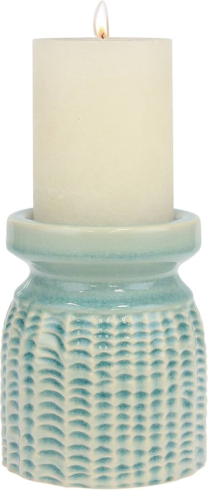 Stonebriar Decorative Textured Pale Ocean Ceramic Pillar Candle Holder, Coastal Home Decor Accent... | Amazon (US)