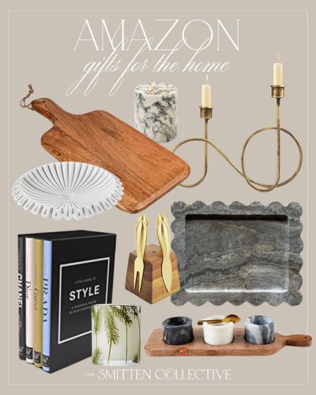 Amazon gifts for the home include marble bowls and tray set, coffee table book set, cheese knife set, candle, wood cutting board, marble tray, marble bowl, marble candle, twisted candle holder.

Home decor, gift guide, gifts for the home, Amazon finds, Amazon gift ideas

#LTKHoliday #LTKGiftGuide #LTKhome