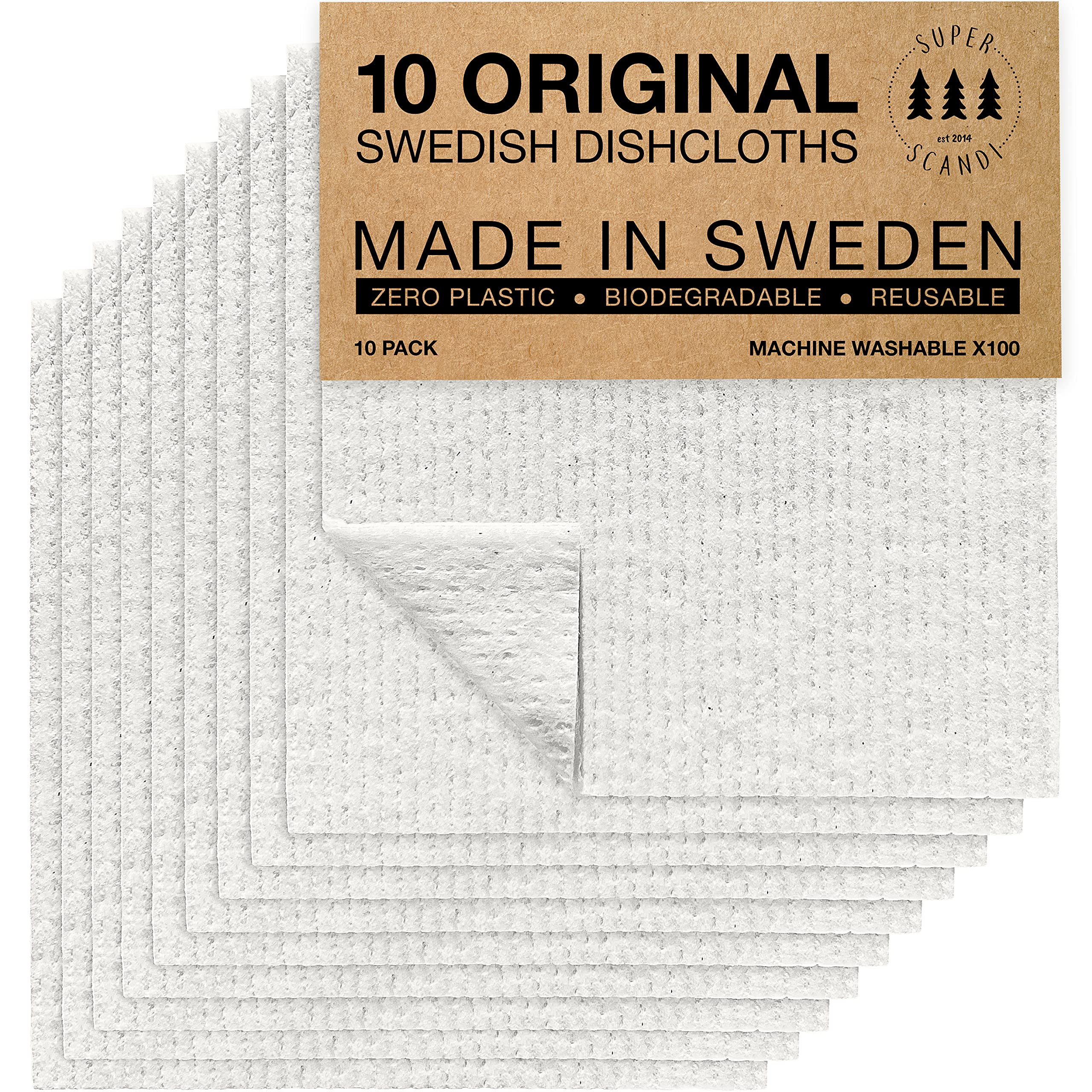 SUPERSCANDI 10 Pack Swedish Dishcloths for Kitchen - 100% Biodegradable & Compostable Reusable Pa... | Amazon (US)