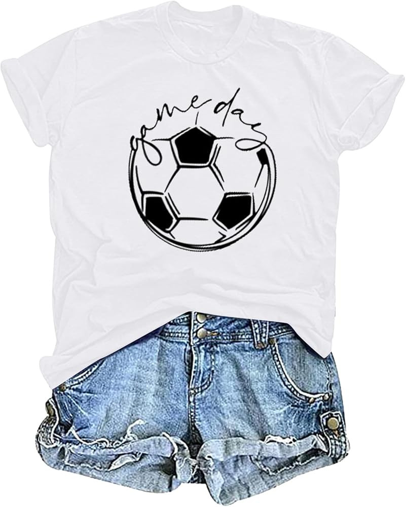 Women Soccer Shirts Soccer Season T-Shirt Soccer Mom Shirt Soccer Mama Graphic Tee Game Day T Shi... | Amazon (US)