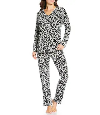 N By Natori Leopard Print Long Sleeve V-Neck Sweater Knit Coordinating Lounge Set | Dillard's | Dillard's
