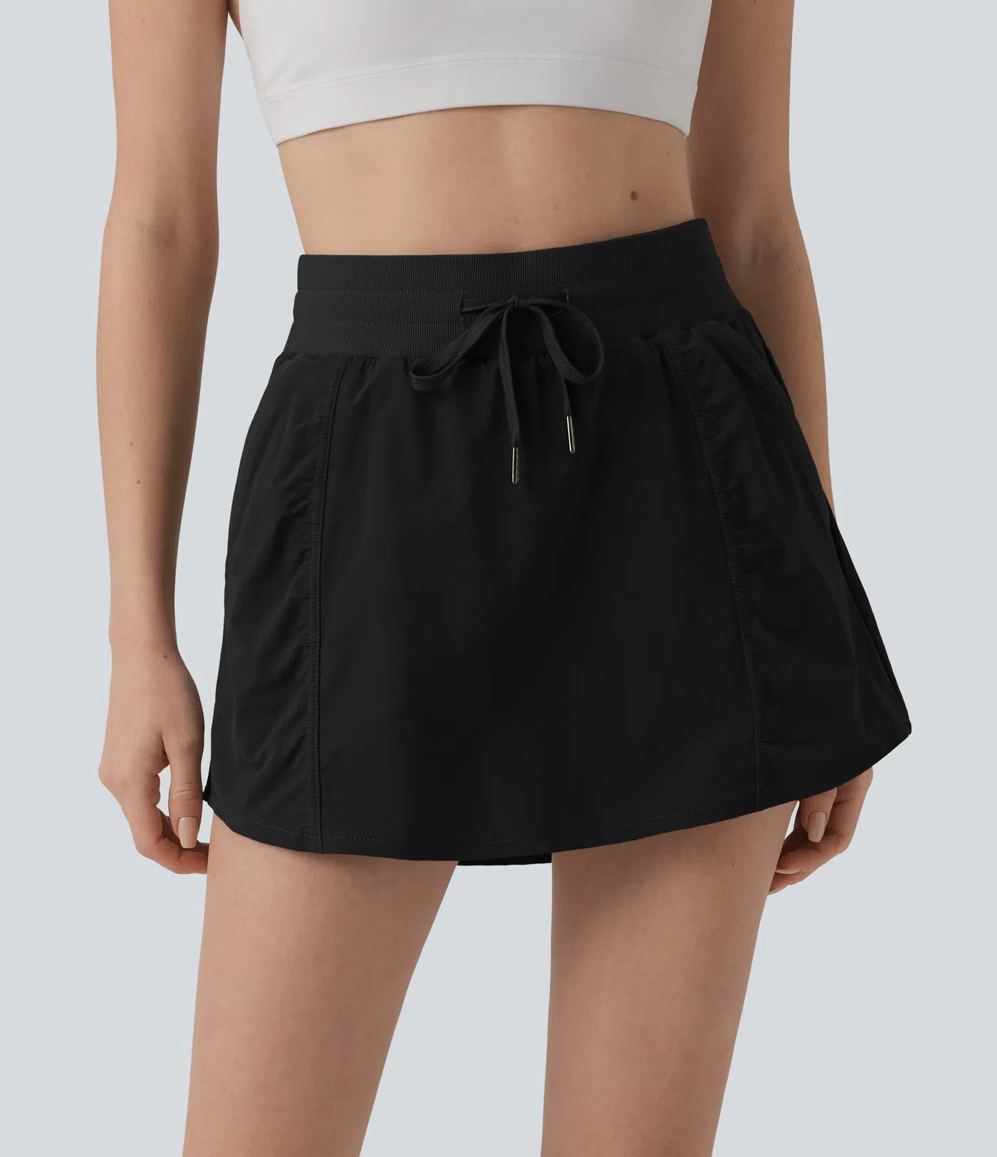 Women’s High Waisted Drawstring Mini 2-in-1 Workout A-line Skirt with Pockets - Halara | HALARA