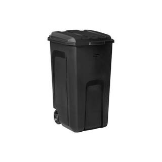 Rubbermaid Roughneck 45 Gal. Black Wheeled Vented Trash Can with Lid 2136425 - The Home Depot | The Home Depot