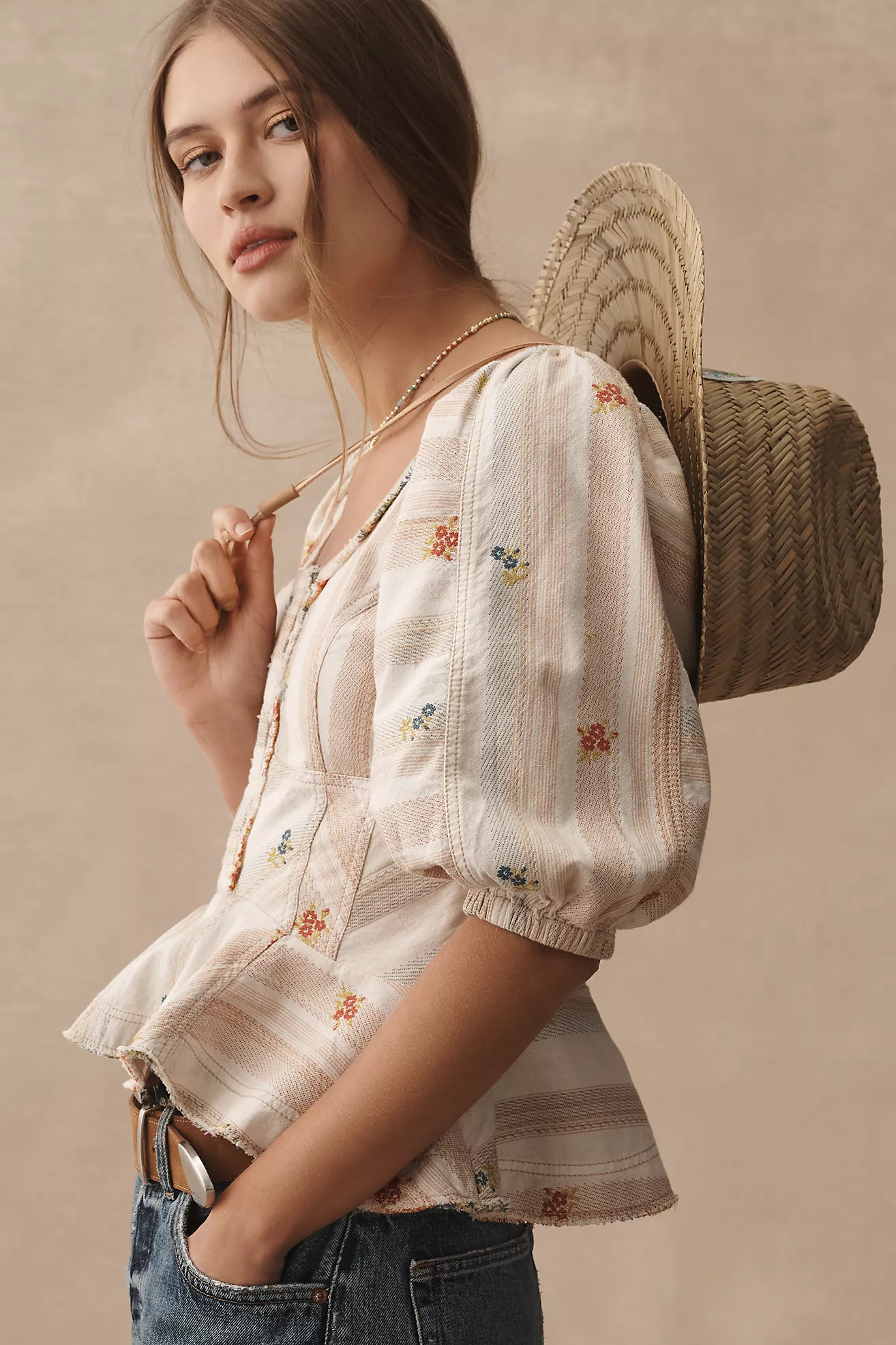 Pilcro Puff-Sleeve Peplum Blouse | Anthropologie (US)