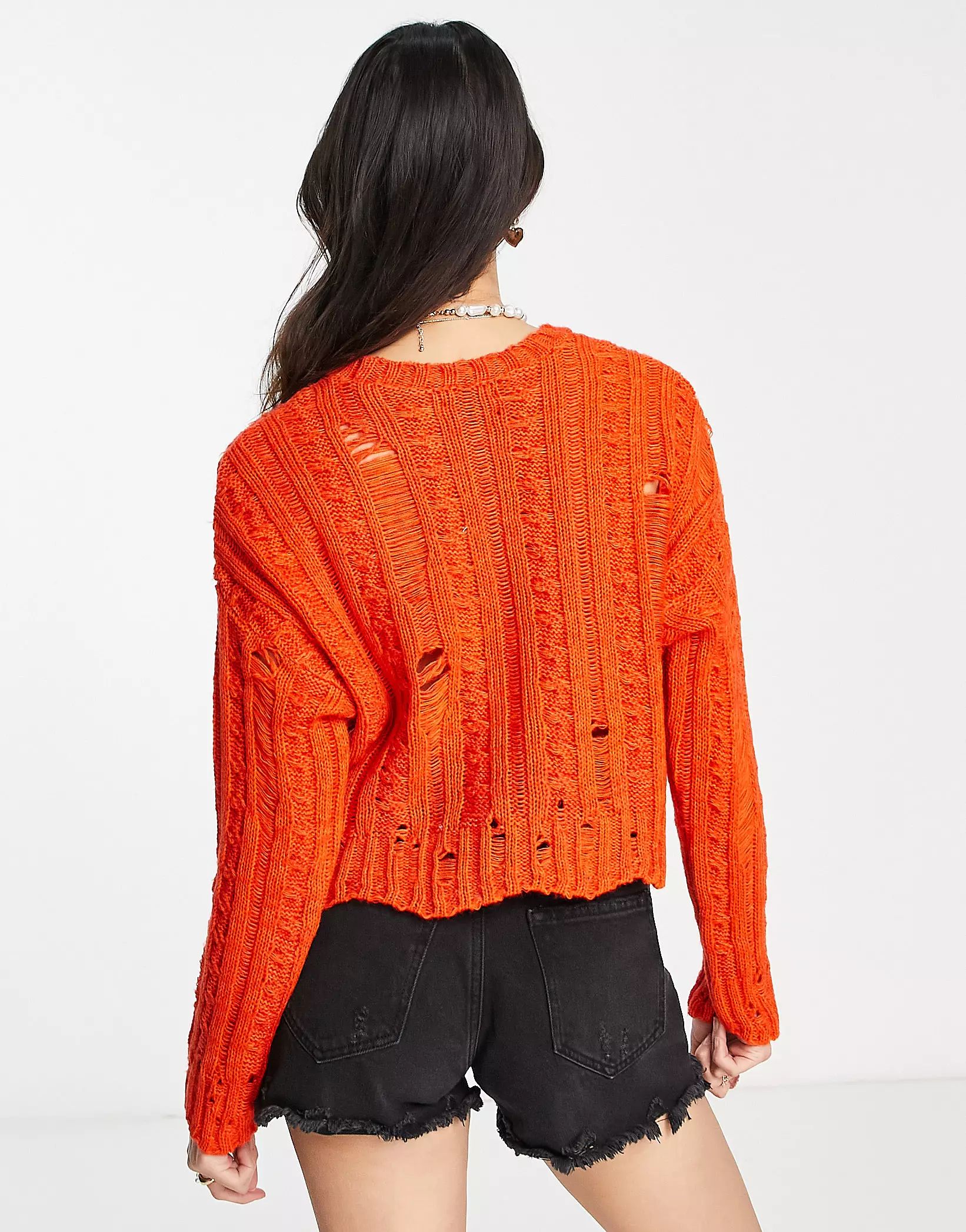 ASOS DESIGN jumper with cable and ladder stitch in orange | ASOS (Global)