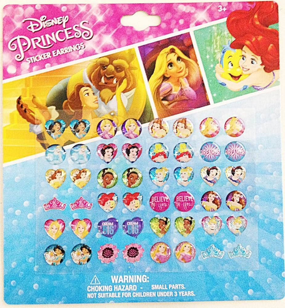 Disney Princess 24 Pairs sticker earrings with heart shaped and crown shaped design | Amazon (US)