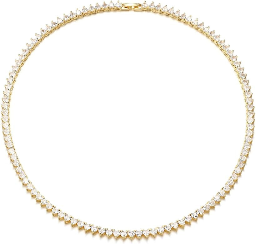 FEEL STYLE Heart Tennis Necklace for Women - 4mm 6mm 18K White Gold Plated Diamond Necklace - Ice... | Amazon (US)