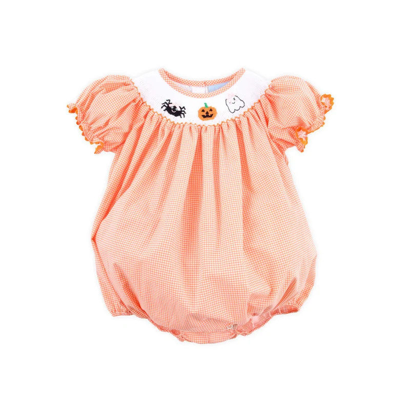 Scary Smocked Orange Gingham Bishop Bubble | Classic Whimsy