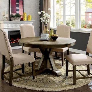 Furniture of America Dice Rustic Oak 54-inch Solid Wood Dining Table | Bed Bath & Beyond