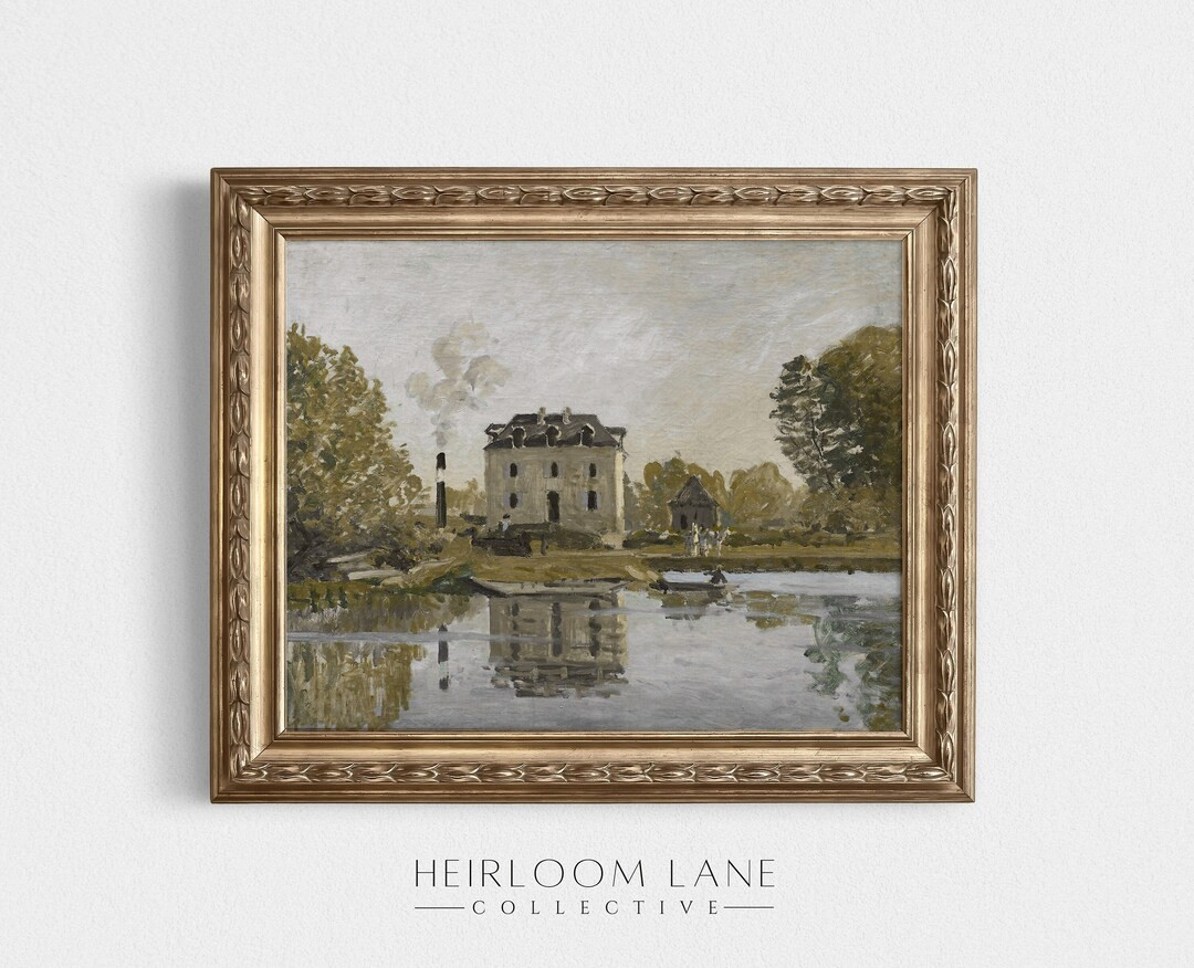 House on the Lake Print Digital Download Spring Artwork French Country Cottage Art Vintage Farmho... | Etsy (US)