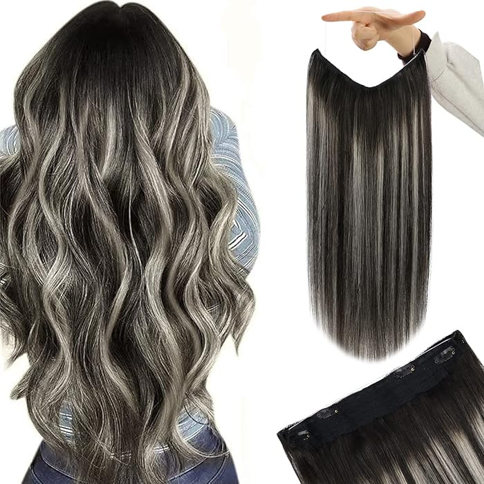 YoungSee Wire Hair Extensions Human Hair Black Balayage Human Hair Wire Extensions Black Ombre Si... | Amazon (US)