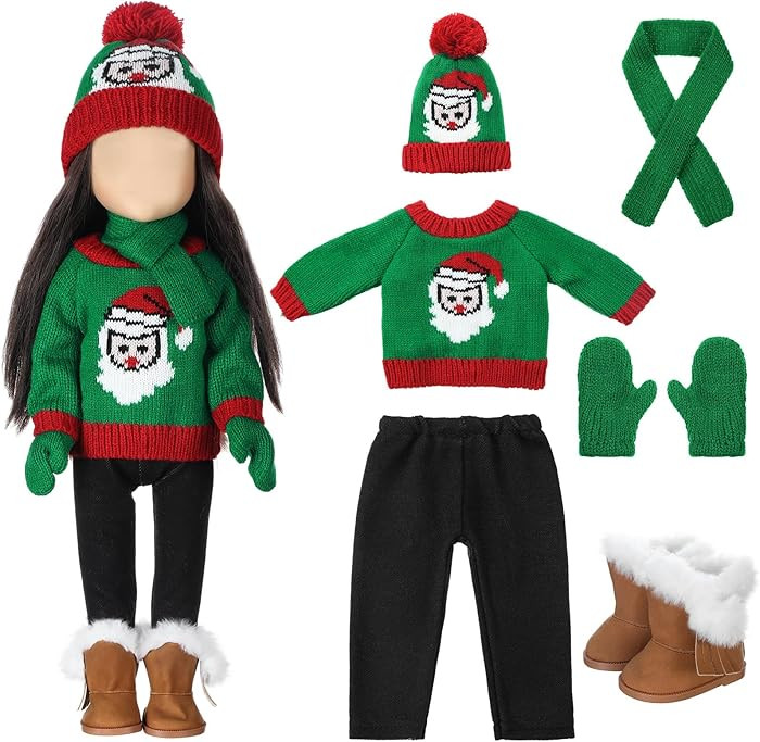 6 Pcs Christmas 18 Inch Doll Clothes and Accessories Winter Outfits Set Sweaters Trousers Hats Sh... | Amazon (US)