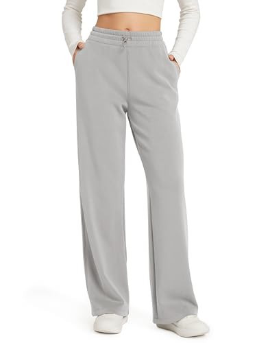 ODODOS Women's Modal Soft Wide Leg Pants with Pockets Adjustable Shockcord High Waist Casual Lounge Pants-27 Inseam, Light Gray, Medium | Amazon (US)