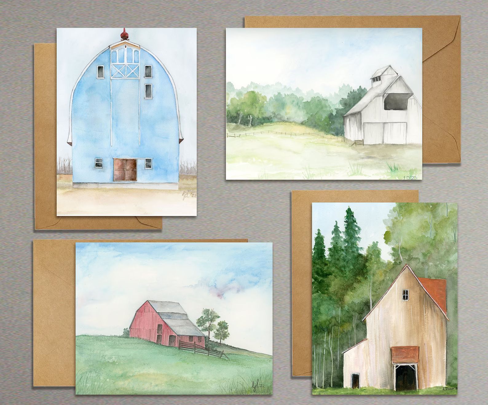 Watercolor Barn Notecards Blank Inside Original Art Greeting Card Farm - Etsy | Etsy (US)