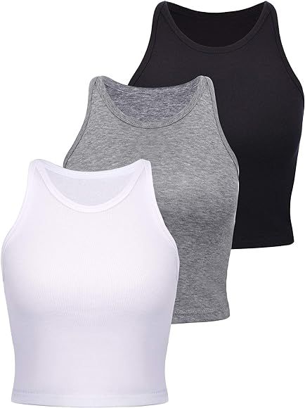 Boao 3 Pieces Women's Basic Sleeveless Racerback Crop Tank Top Sports Crop Top for Lady Girls Daily  | Amazon (US)